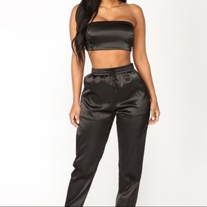 Naked wardrobe satin jogger set